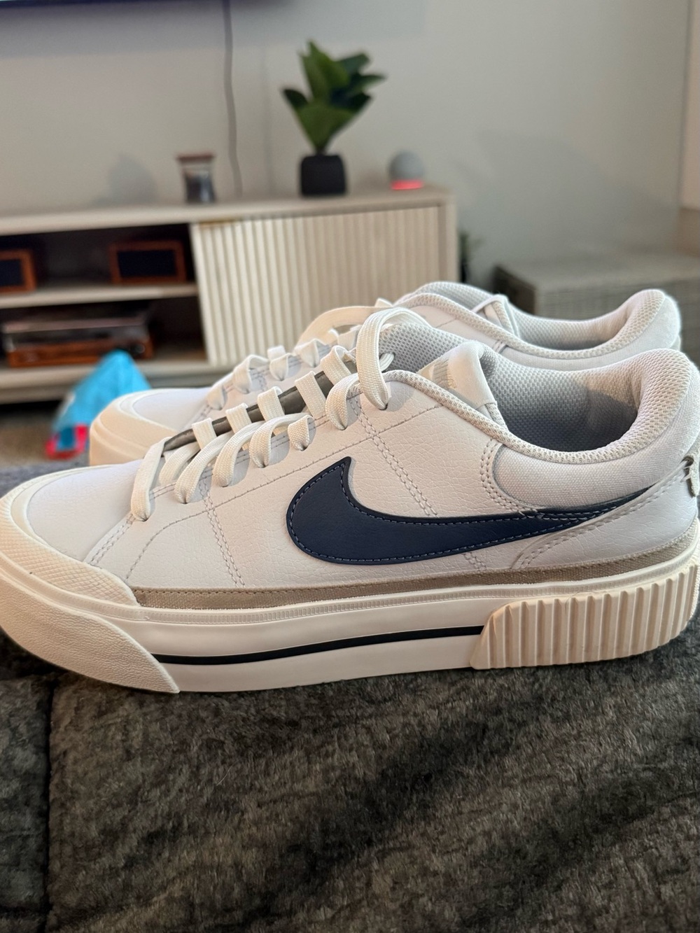Nike White Low-Top Sneakers with Navy Swoosh